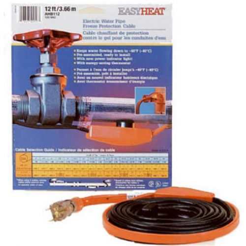 Easy Heat AHB-112 Heating Cable W/ Thermostat, 1&#034; , 12FT, 120 VAC, 84W
