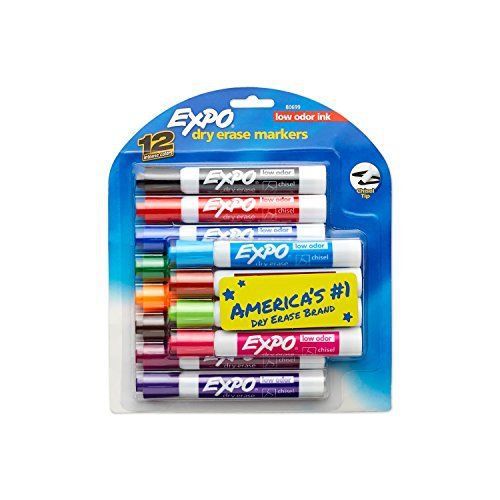Expo Low-Odor Dry Erase Markers, Chisel Tip, 12-Pack, Assorted Colors 80699