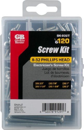Gardner bender sk-832wp 8-32 round head electricians screw kit for sale
