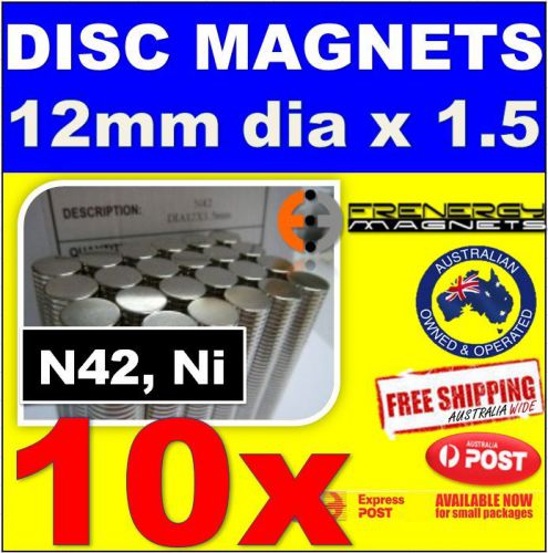 10x disc neodymium rare earth magnets 12mm x 1.5mm n42 for sale