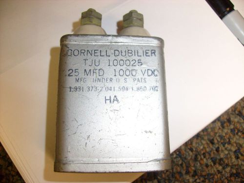 CAPACITOR TJU 100025 .25 MFD 1000 VDC CORNELL-DUBILIER Vtg