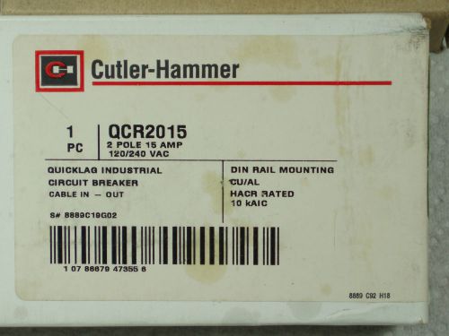 NEW CUTLER-HAMMER QCR2015 2 POLE 15 AMP CIRCUIT BREAKER DIN RAIL MOUNT