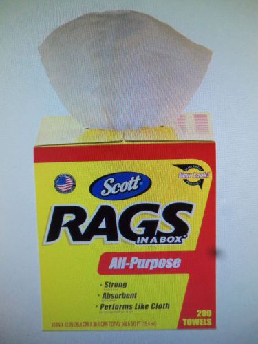 NEW Kimberly-Clark Scott 75260 Rags in a Box White 200 Shop Towels 10x12&#034;