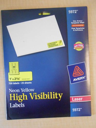 Avery 5972 High Visibility Laser Labels, 1&#034;x2-5/8&#034;, 750/PK, Neon Yellow