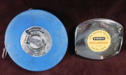 2 tape measure 100ft stanley steelmaster + continental int’l fiberglass my100a for sale