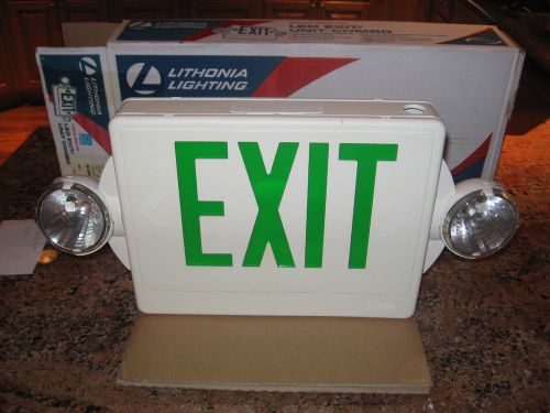 Lithonia lighting plastic white/green stencil led emergency exit sign/combo #3 for sale