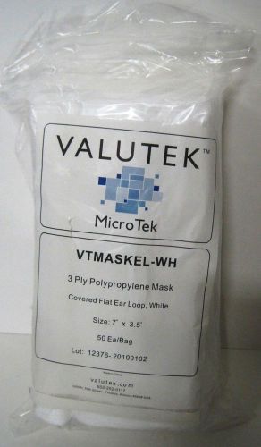 Valutek MicroTek White 3 Ply Polypropylene Mask 7x3.5&#034; VTMASKEL-WH 50-Pack NIB