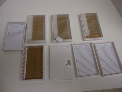 New- 72 frosted end microscope slides in 4 slide storage containers for sale