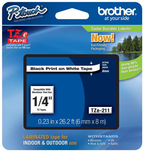 Brother P-touch ~1/4&#034; (0.23&#034;) Black on White Standard Laminated Tape - 26.2 f...