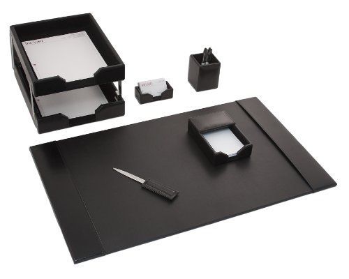 Dacasso Black Bonded Leather Desk Set, 8-Piece