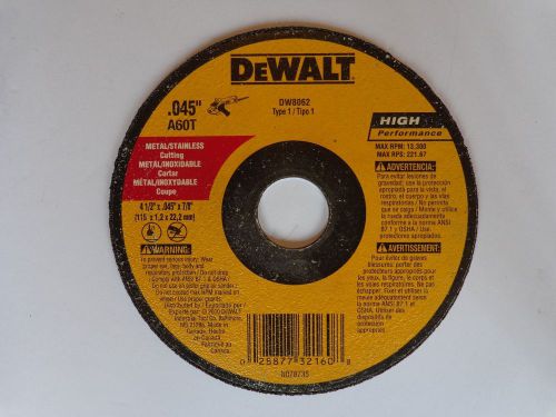 Dewalt DW8062 Metal Stainless High Performance Cut Off Wheel 4-1/2 x .045 x 7/8