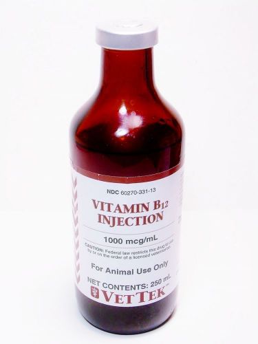 Vitamin B12 1000 mcg Injection for Animal Use Only, Large 250 ML Vial