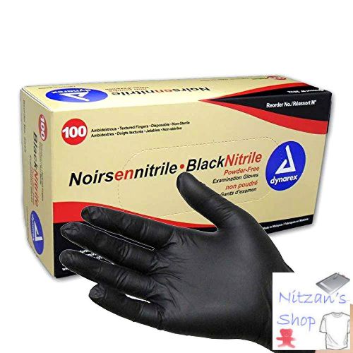 NEW Dynarex Black Nitrile Exam Gloves, Powder-Free, Medium, Box/100