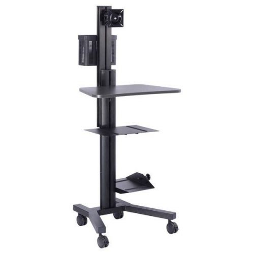 PC Mobile Cart Rolling Computer Workstation Stand Black 1553
