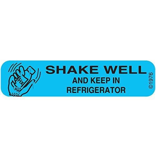 PHARMEX 1-40G Permanent Paper Label, &#034;SHAKE WELL KEEP IN&#034;, 1 9/16&#034; x 3/8&#034;, Blue