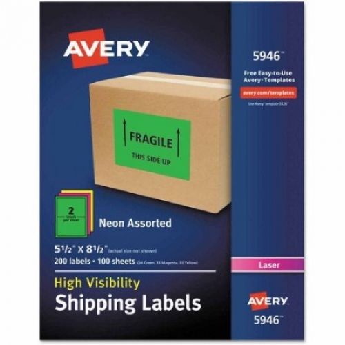Avery neon shipping label, laser, 5-1/2 x 8-1/2 , neon assorted, 200 per box for sale