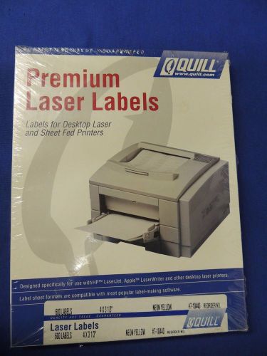 Quill Premium Laser Labels 4&#034; X 3 1/3&#034; Neon Yellow 600 Labels NIB