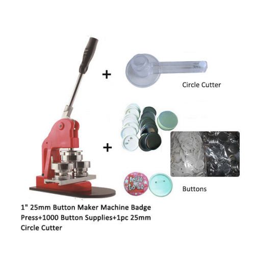 1&#034; 25mm Button Maker Machine Badge Press+1000 Button Supplies+1pc Circle Cutter