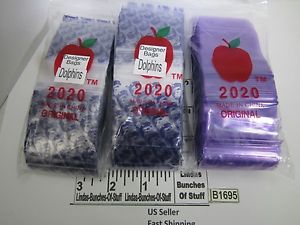 3 BAGS OF 100 2M 2&#034;x2&#034; PLASTIC ZIP SEAL 2 JUMPING DOLPHINS 1 LAVENDAR NEW B1695
