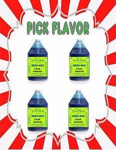 Snow Cone Syrup 4-one gallon jugs for snow cone Machine - You choose the flavors