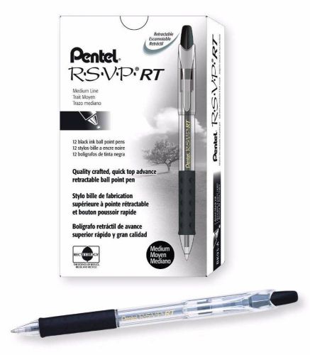 NEW Box of 12 Pentel R.S.V.P. RT Retractable Ballpoint Pen Medium Tip Black Ink