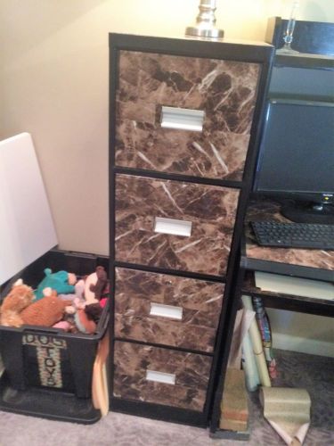 Large 4 Drawer File Cabinet in Brown and Marble Trim, w/ large quantity of files