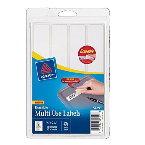 Avery Erasable Labels, Laser/InkJet, .875 x 2.875 inches, White, Permanent, Pack