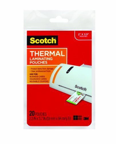 Scotch Thermal Laminating Pouches, 2.36 Inches x 3.74 Inches, 20 Pouches, 6 Pack