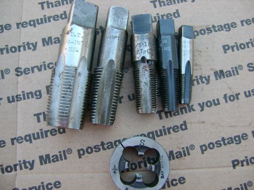 Five piece  pipe tap set  with one 1/4 npt die morse,s.t.co.,d.t.c. for sale