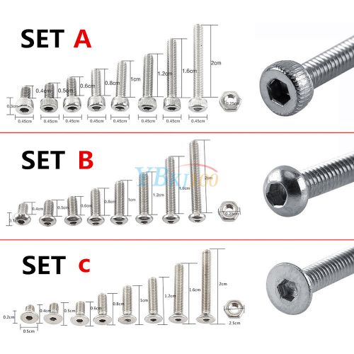 300pcs m2.5(2.5mm) a2 stainless steel bolts with hex nuts screws assortment set for sale
