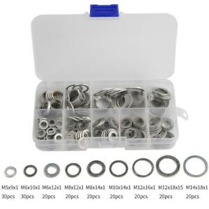 200Pcs Flat Washer Aluminum M5-M14 Gasket Plain Round Ring Seal Assortment Kit