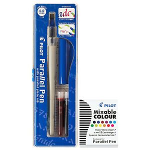 Pilot Parallel Pen 6.0mm Nib Blue Cap, Black &amp; Red Ink + 12 Asst Color Refills