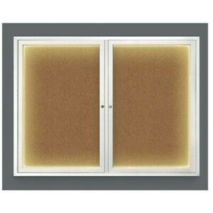 UNITED VISUAL PRODUCTS UV316ILED-SATIN-FORBO Corkboard,Lighted,Forbo,2 Door,42