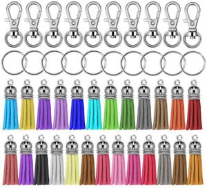 Selizo 150Pcs Swivel Hooks with Key Rings and Tassels Bulk for Keychain Crafts