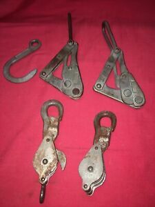 klein tools 5 Pieces 2 cable grips 2 pulleys and hook solid working condition