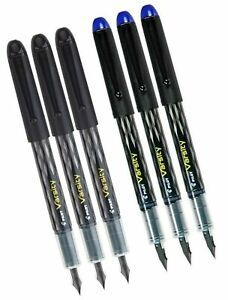 Pilot Varsity Disposable Fountain 6 Pack Combo, 3 Black Pens and 3 Blue Pens