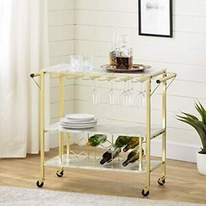 cart bar storage wine bottle glass kitchen rack faux marble and gold 1 pounds