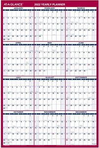2022 Erasable Calendar, Dry Erase Wall Planner by AT-A-GLANCE, 36&#034; x 24&#034;, Large,