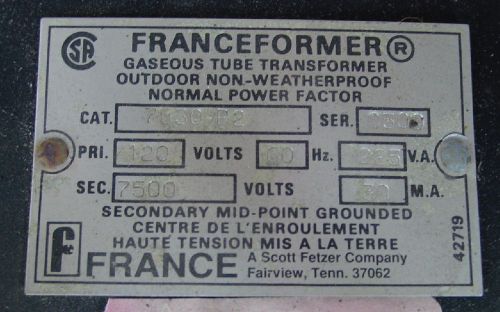 Neon Transformers - France - CAT. NO. 7530 -P2 - 120V 60Hz 225VA 7500V 30mA - Ou
