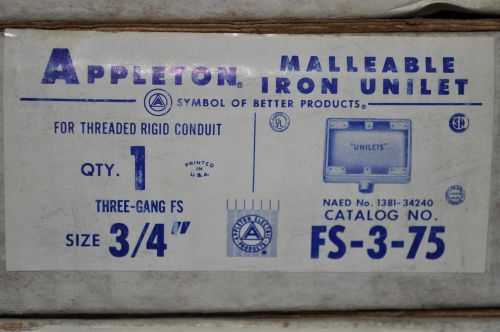 (1) appleton fs-3-75 3/4&#034; hub unilet conduit body 3-gang fs malliable iron nib for sale