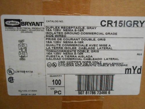 Bryant commercial grade duplex receptacles - cr15igry  case of 100 for sale
