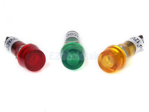 3pcs red yellow green 12v ac/dc power signal indicator pilot light bulb for sale