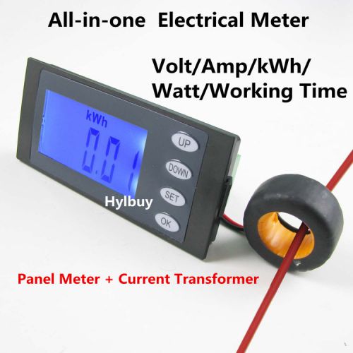 5 in 1 AC264V 100A Digital Combo Panel Meter Volt Amp kWh Watt Working Time + CT