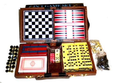 6 in one travel game set in faux leather case
