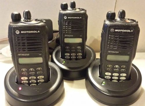 Motorola lot of (3) mtx8250 keypad 800 mhz 16 ch intrinsic radios, chargers for sale