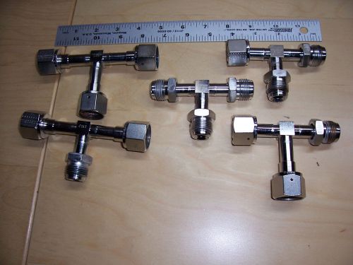 5 Assored Parker SS 3/4&#034; x  3, 4&#034; Stainless Tube Branch Tee Union Fittings M/F