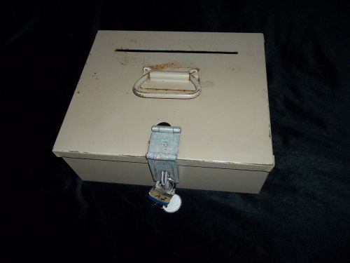 Beige Metal Lock Box with Key and Handle