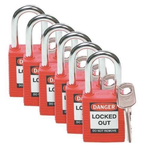Brady 51339 lockout padlock, fiberglass, red, pk 6 and 6 hasps&#034;no reserve&#034; for sale
