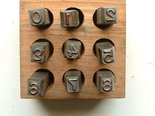 Vintage Machine Cut Steel Punch Die Stamp Set Numbers 0-8 Complete 3/16&#034;