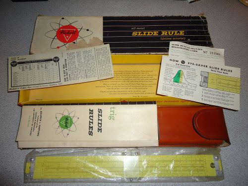 Pickett N-1010-ES Trig Slide Rule Box Instruction Book Leather Holder Paperwork